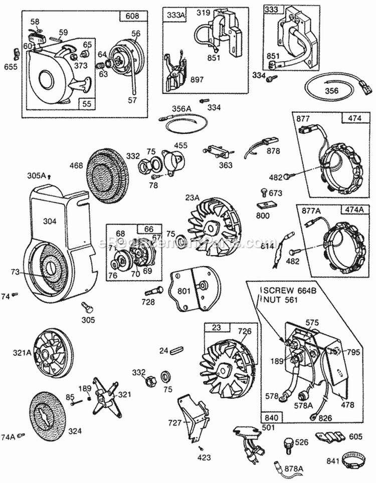 Blower HsgRewind AssyElect Diagram and Parts List for 253417-0133-99  Briggs and Stratton Engine